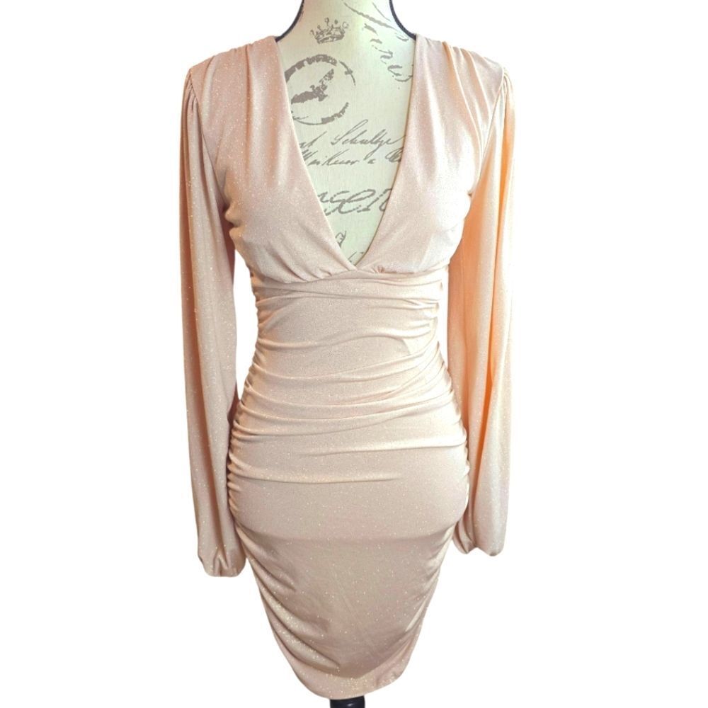 Windsor NWT Glitz and Glamour Mini Dress in Gold Champagne Shimmer Women's Small